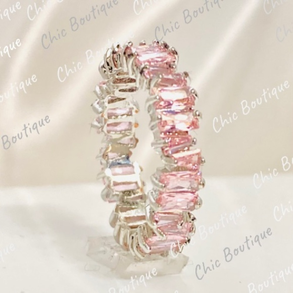 (513) Pink CZ Silver Plated Eternity Ring